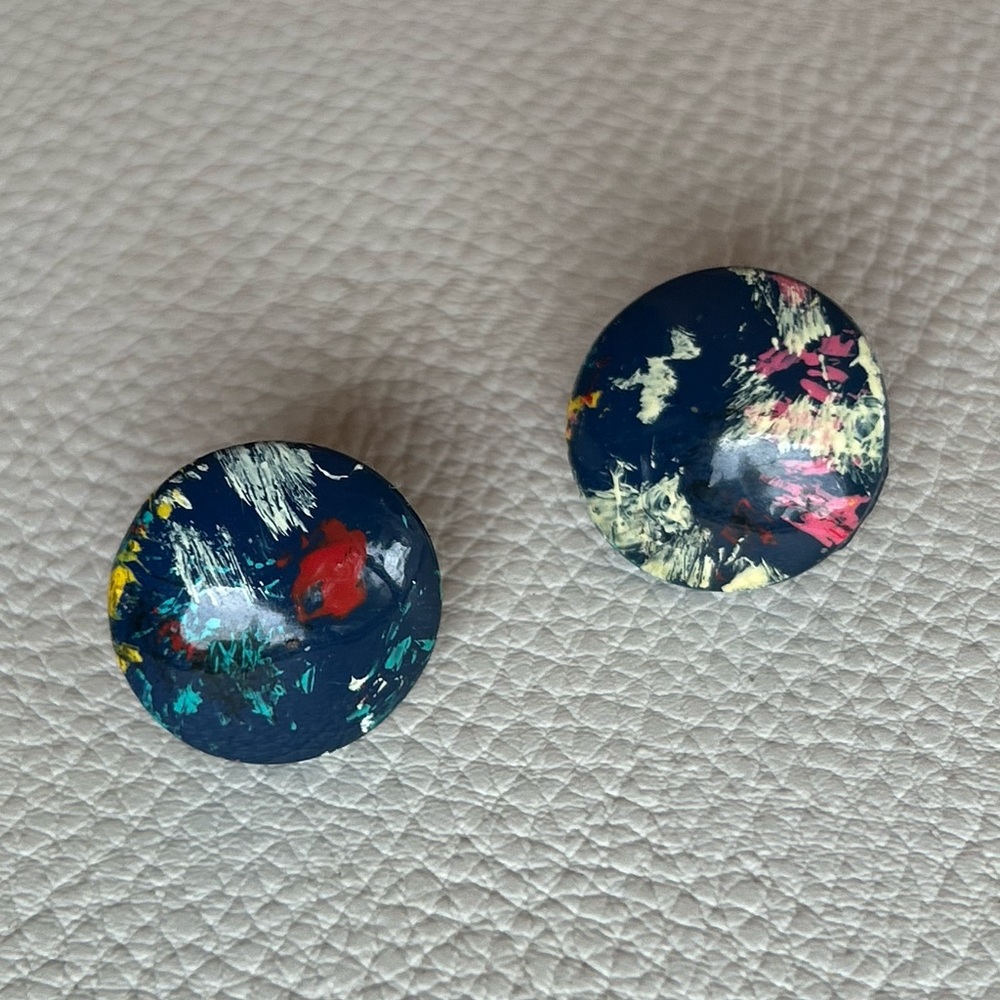 Vintage 80s Colorful Abstract Button Earrings